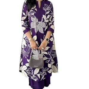 MEERA FAB Women's Pure Cotton Printed Ethnic Wear Straight Kurta Set with Palazzo Pants