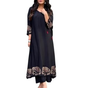 Women's Rayon Embroidered Straight Kurti with Pant Set