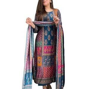 Go SriKi Women’s Viscose Rayon Straight Kurta Pant Dupatta Set