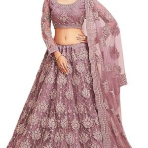 LADY SHOPI Women's Net Embroidered Semi-Stitched Lehenga Choli Maanav LH-New