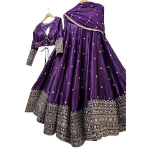 Stylish Chinon Embroidered Work Lehenga Choli semi stiched For Women
