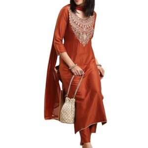 Women's Rayon Viscose Embroidered Straight Kurta with Pant & Dupatta